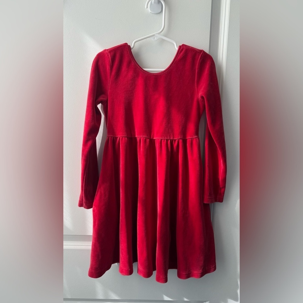 Hanna Andersson Red Velour Long-Sleeve Scoop Neck Skater Dress 5 - Picture 3 of 5